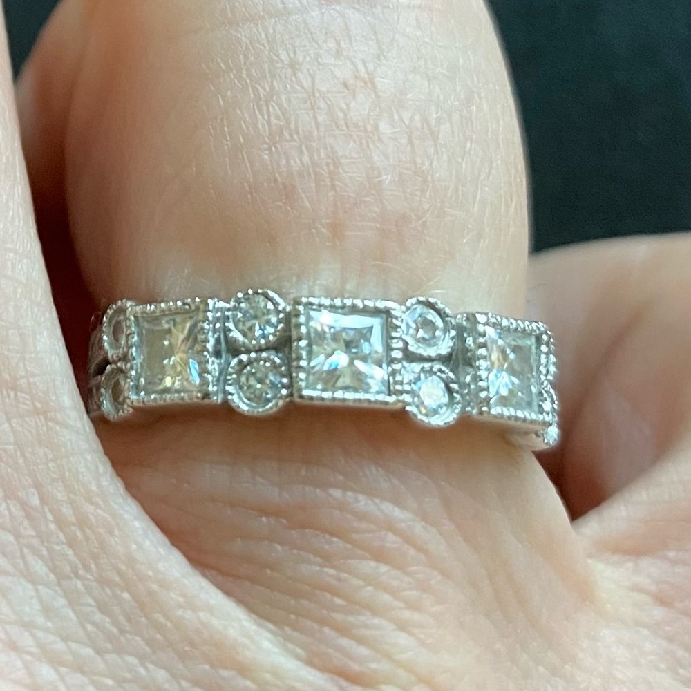 3mm Princess Moissanite Milgrain Anniversary Ring #ann183b white gold